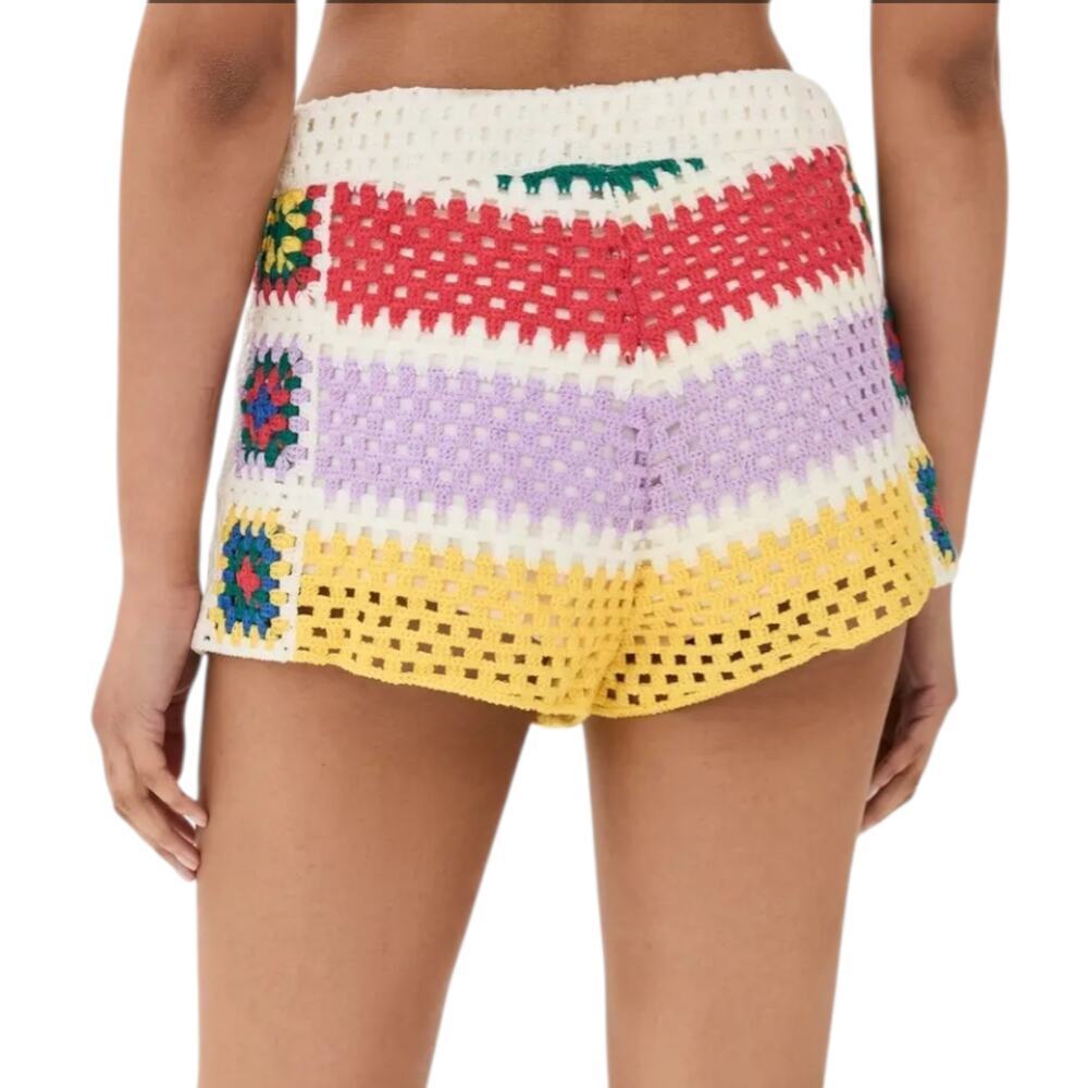Farm Rio NWT Multi Color Crotchet Shorts Stripe Granny Square Colorblock XL - Picture 3 of 14
